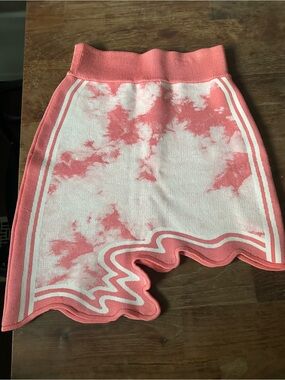 PH5 Pink and White Tie-Dye Scallop-Hem Knit Mini Skirt